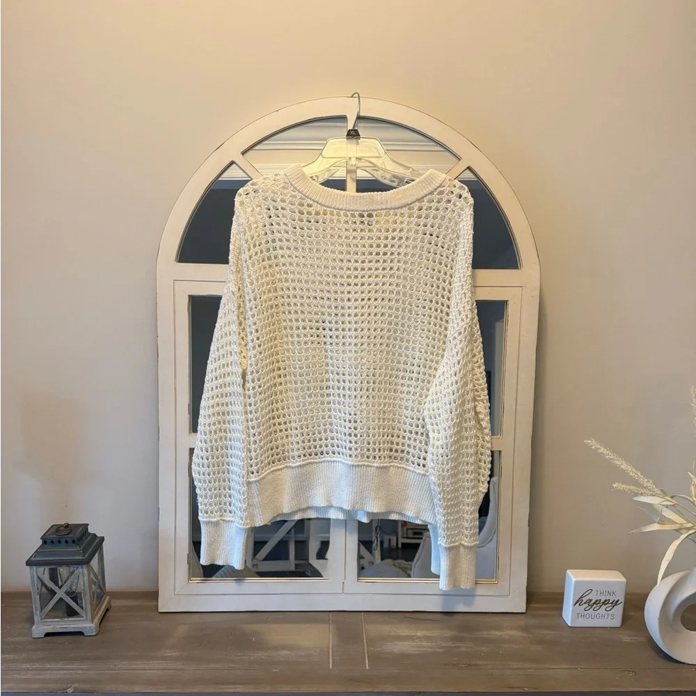Women's Open-Knit Crew Neck Pullover Cream Sweater Size XL - Picture 2 of 7
